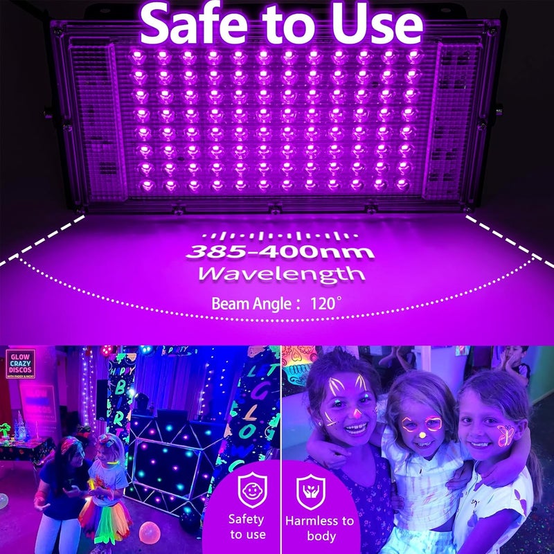 Akpgf 4 Pack 100W Black Light, LED Blacklight with US Plug and Switch, Black Lights for Glow None Party, Halloween,Body Painting,Fluorescent Painting and Tapestry - Image 2